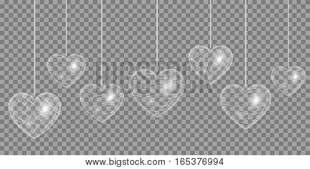 Romantic design elements for registration of congratulations. Heart with light effects on a transparent background