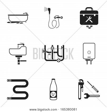 Plumbing set icons in black style. Big collection of plumbing vector symbol stock