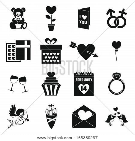 Saint Valentine icoins set. Simple illustration of 16 Saint Valentine vector icons for web