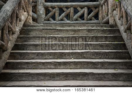 old brown wooden stairs , outdoor, detail constuction