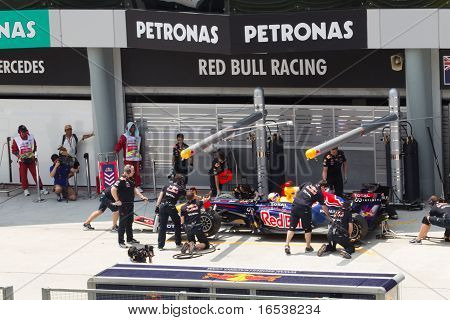 Sebastian Vettel doing a trial pit during Friday practice