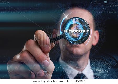 Business, Technology, Internet And Network Concept. Young Businessman Working On A Virtual Screen Of
