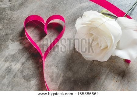 Valentine's Day Background,red Heart With Red White Rose ,ribbon