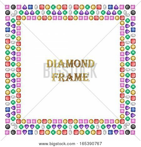 Diamonds square frame. Vector illustration jewelry. Abstract vector border on white background.