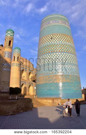 KHIVA, UZBEKISTAN - MAY 6, 2011: The Kalta Minor Minaret in Khiva Old town