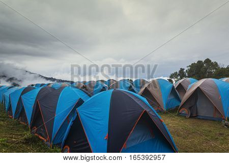 Outdoor activity tents camping among the mountain at Doi Samer Dao Thailand.