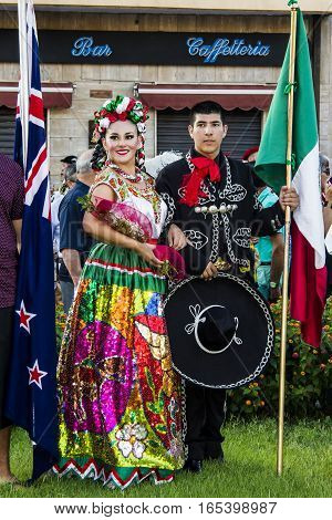 QUARTU S.E., ITALY - July 18, 2015: 29 Sciampitta - International festival of folklore - Sardinia - folk group from Monterrey, Mexico