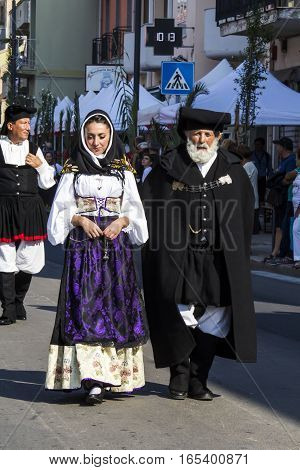 SELARGIUS, ITALY - September 11, 2016: Former marriage Selargino - Sardinia - group of people in traditional Sardinian costume