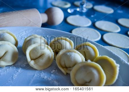 Handmade dumplings, dumplings in the process of sculpting