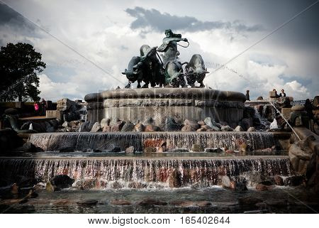 Gefion Fountain On The Harbour Front In Copenhagen, Denmark