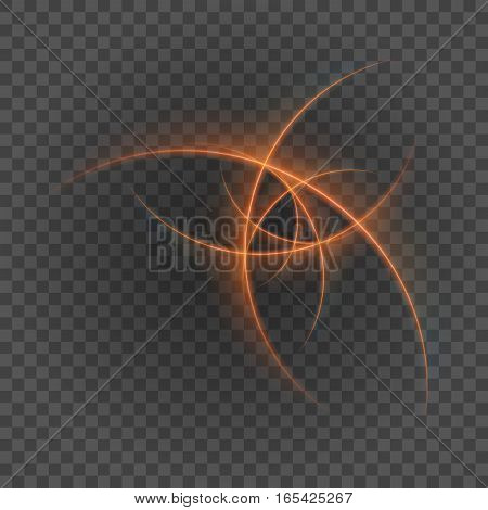 Smooth light orange lines on transparency background vector illustration. Glowing translucent element for special Effects. Abstract design.