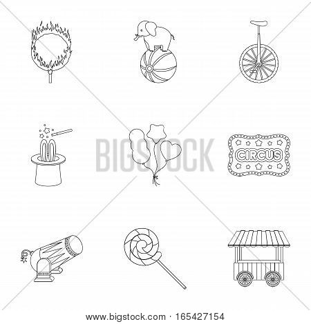 Circus set icons in outline style. Big collection of circus vector symbol stock