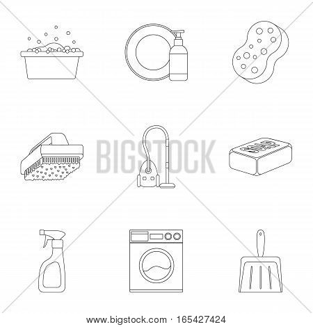 Cleaning set icons in outline style. Big collection of cleaning vector symbol stock