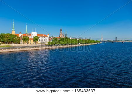 Old Town Of Riga And Daugava River At Summer Day. Riga, Latvia