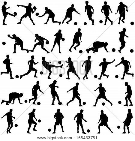 silhouettes of soccer players with the ball. Vector illustration.