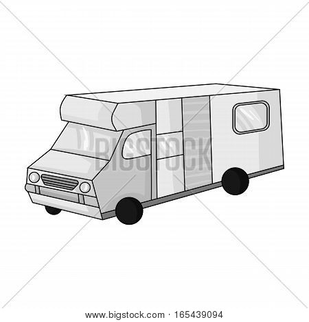 Campervan icon in monochrome design isolated on white background. Family holiday symbol stock vector illustration.