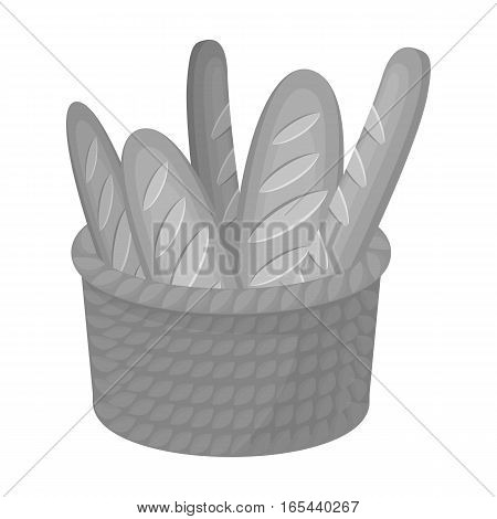 Basket of baguette icon in monochrome design isolated on white background. France country symbol stock vector illustration. - stock vector