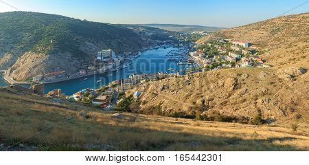 SEVASTOPOL BALAKLAVA - OCTOBER 06 2014: Panorama of Balaklava bay in autumn
