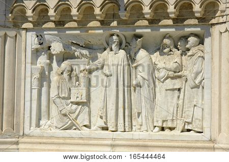 Bas-relief of the socle of the monument of hungarian king Istvan I also known as St. Istvan