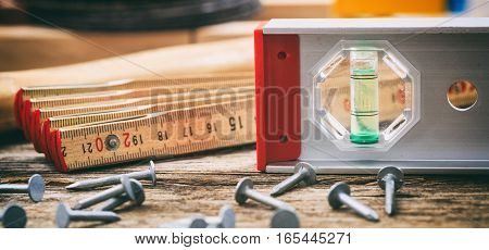 Hand Tools On Wooden Background