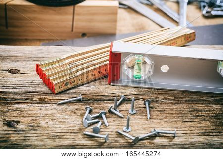 Hand Tools On Wooden Background