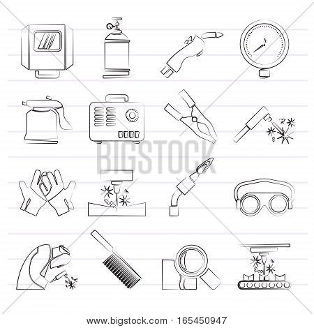 Welding and construction tools icons - vector icon set