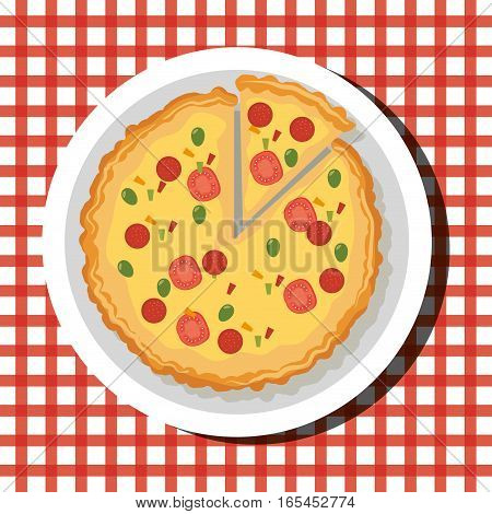 delicious hot pizza embelm vector illustration design