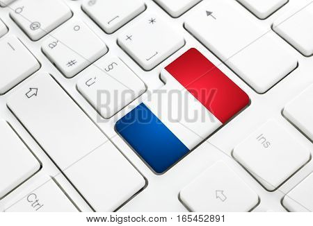 Dutch language or Netherlands or web concept. National flag enter button or key on white keyboard