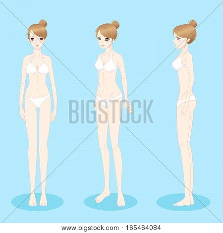 beauty cartoon woman stand and wear bikini