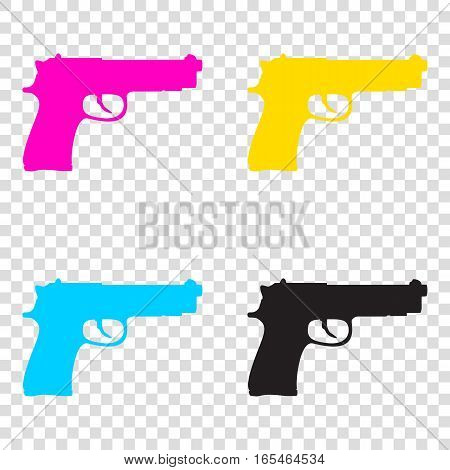 Gun Sign Illustration. Cmyk Icons On Transparent Background. Cya