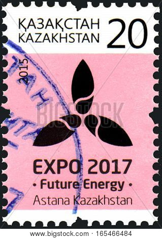 KAZAKHSTAN - CIRCA 2015: Postage stamp printed in Kazakhstan devoted international exhibition EXPO 2017 "Future Energy" in Astana