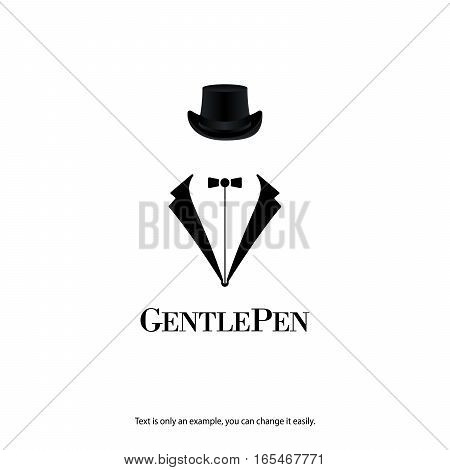 Fountain pen and gentleman icon for writers publishers and schools. Minimal vector logo eps10.