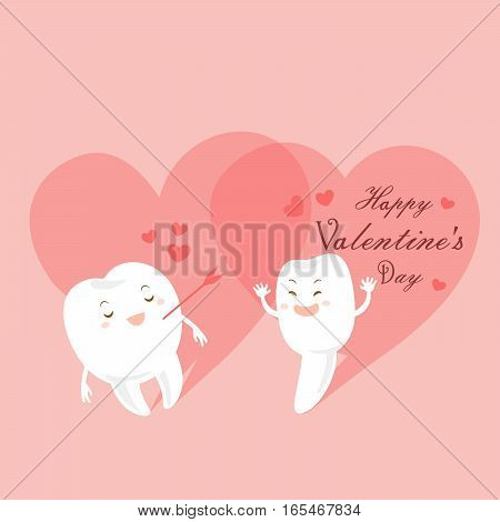 cute cartoon teeth with happy valentine day