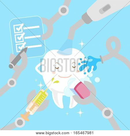 cute cartoon white teeth with whitening concept