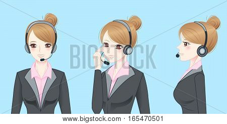 beauty cartoon business woman wear phone headset