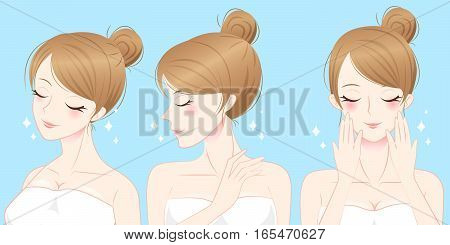 beauty cartoon skin care woman close eye and enjoy