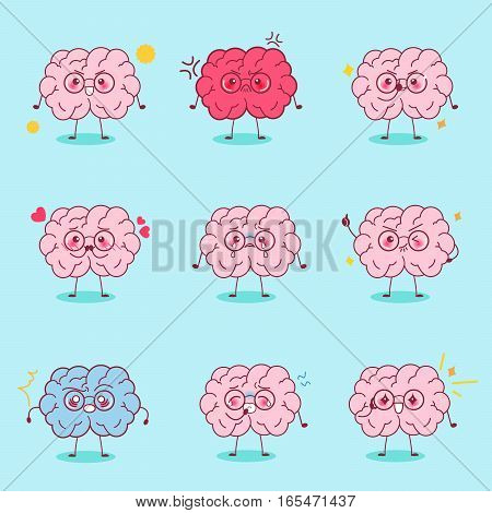 cute cartoon brain express all kinds of emotions