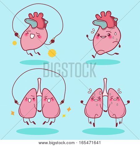 cute cartoon heart and lung running and jumping