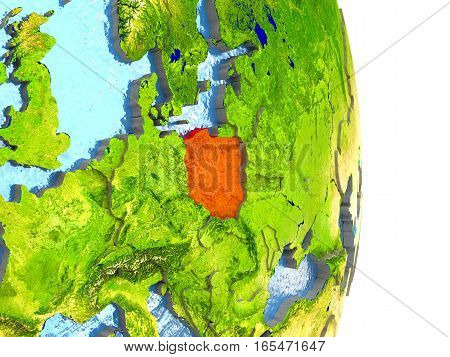 Poland In Red On Earth