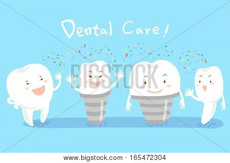 cute happy cartoon tooth with dental care