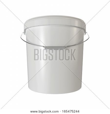 White plastic bucket isolated. 3d render illustration.