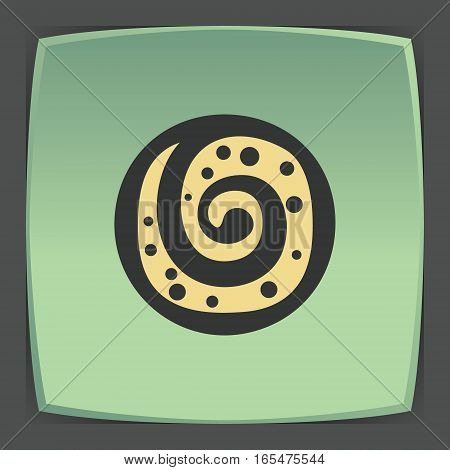 Vector outline sweet roll cookie food icon on green flat square plate. Elements for mobile concepts and web apps. Modern infographic logo and pictogram.