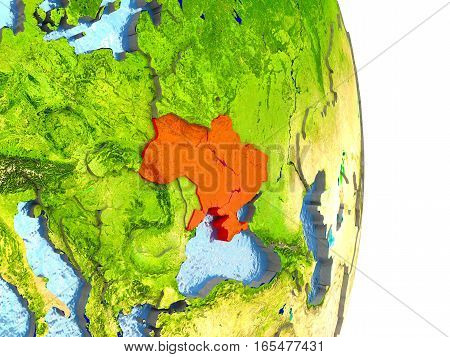 Ukraine In Red On Earth