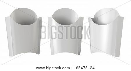 French fried potatoes white box isolated. 3d render illustration