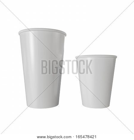 Fast food isolated white paper cups. 3D render illustration.