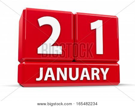 Red cubes - The Twenty First of January - on a white table - International Hug Day three-dimensional rendering 3D illustration