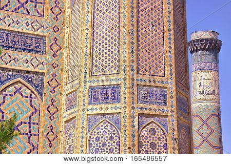 SAMARKAND, UZBEKISTAN: Architectural detail of Bibi Khanum mosque