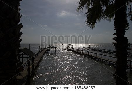Fishing pier on Copano Bay Holiday Beach Texas.