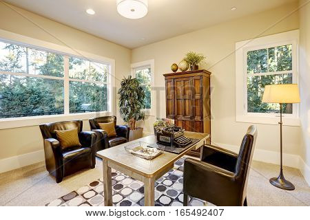 Home Office Interior In Natural Colors With Retro Details
