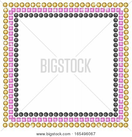 Diamonds square frame. Vector illustration jewelry. Abstract vector border on white background.